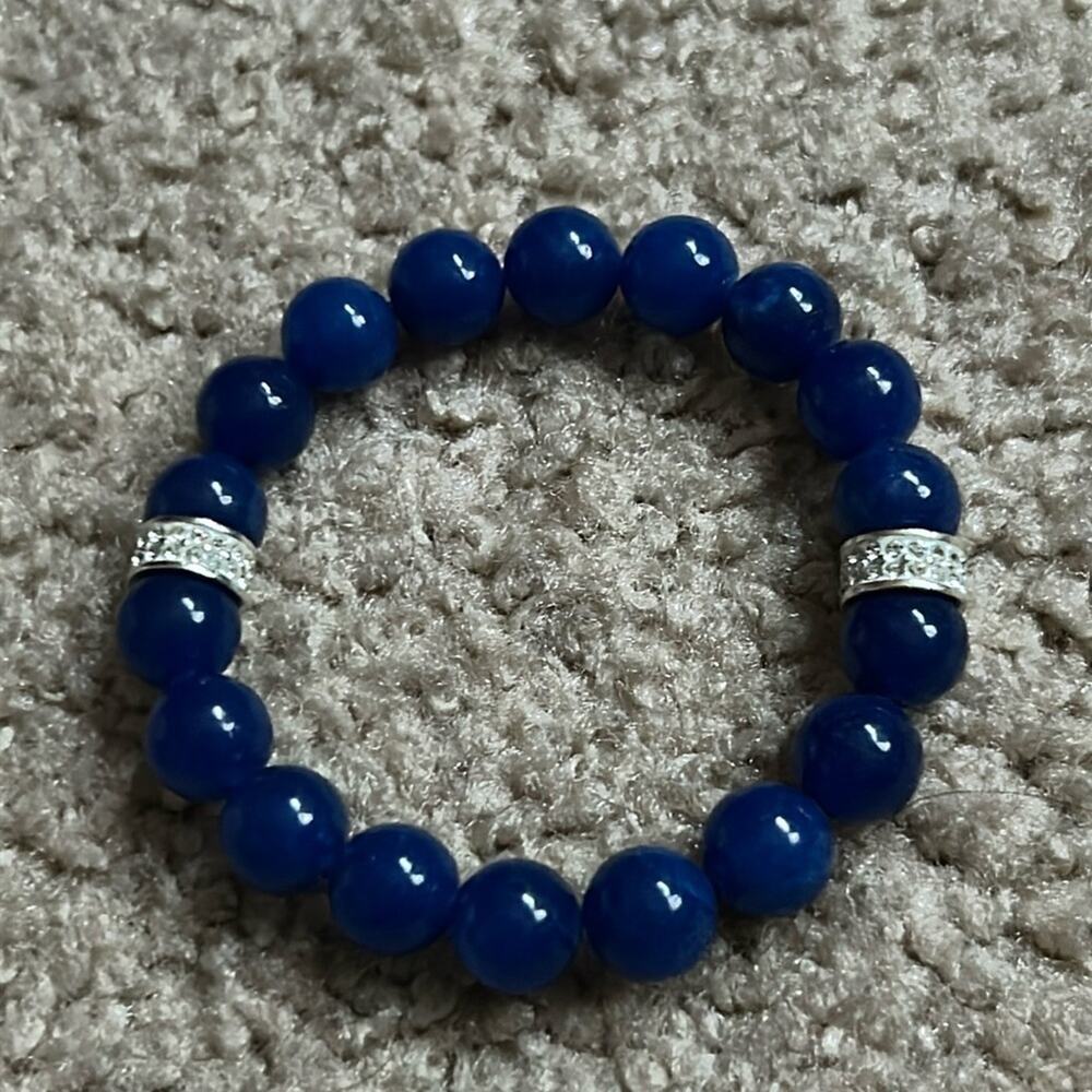 Women’s vintage navy blue‎ crystal beaded bracelet one size stretches